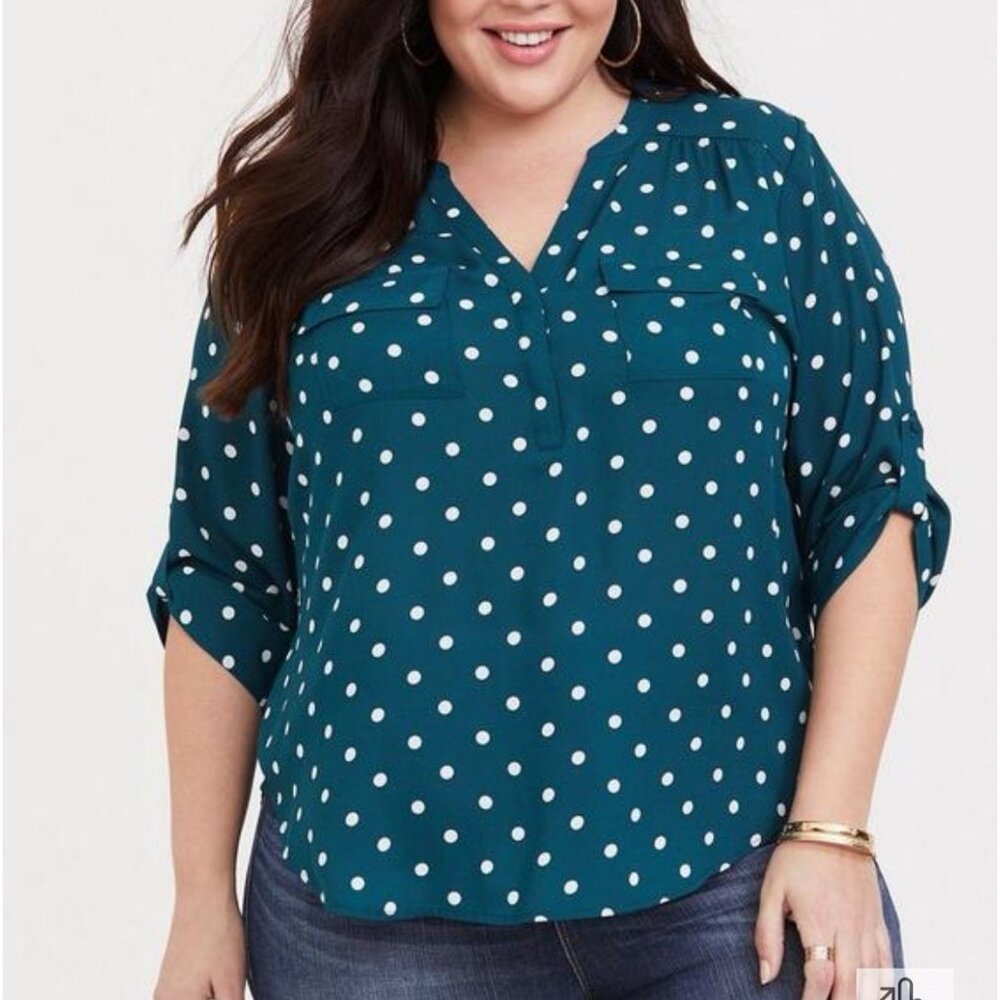torrid Teal Polka Dot Blouse with White Dots